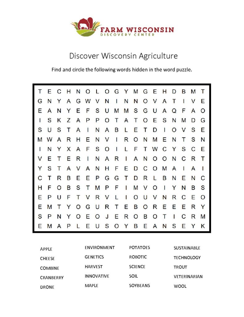 Word Search: Wisconsin Agriculture